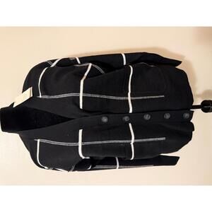 Black Button-Up Cardigan Sweater with White Windowpane Pattern 1X NWT